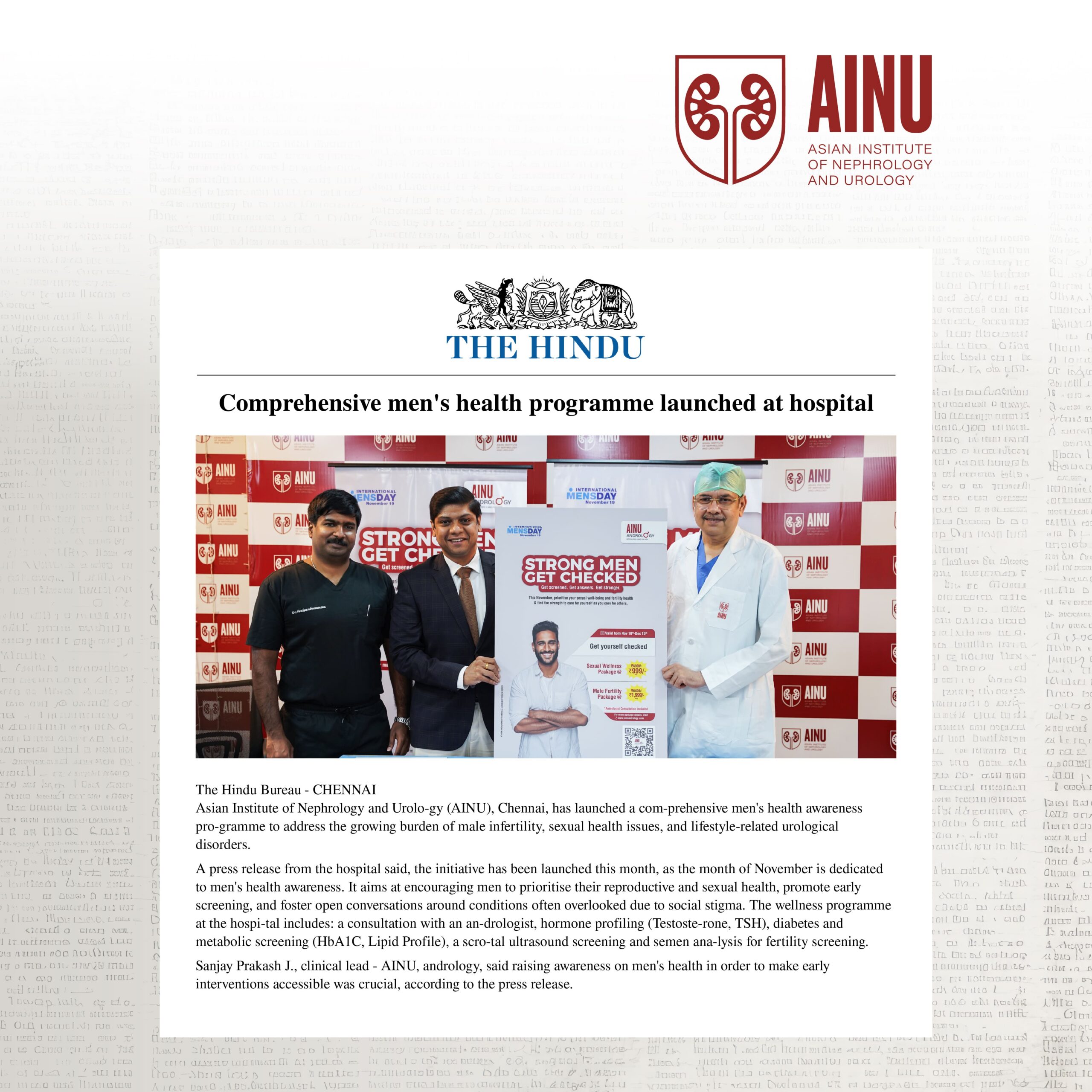 AINU Chennai Launched a Comprehensive Men's Health Awareness Programme