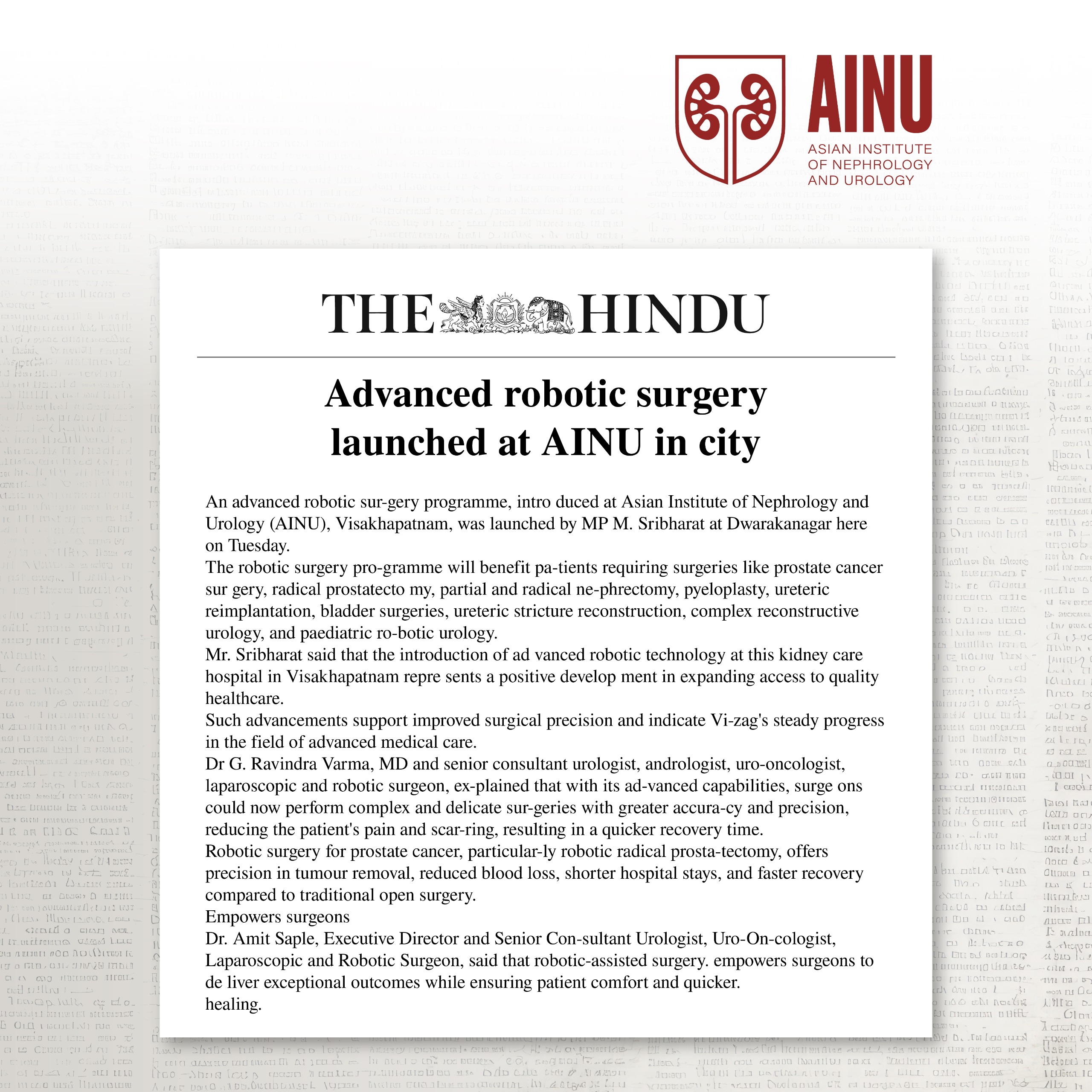 Advanced Robotic Surgery Lauched at AINU in Vizag