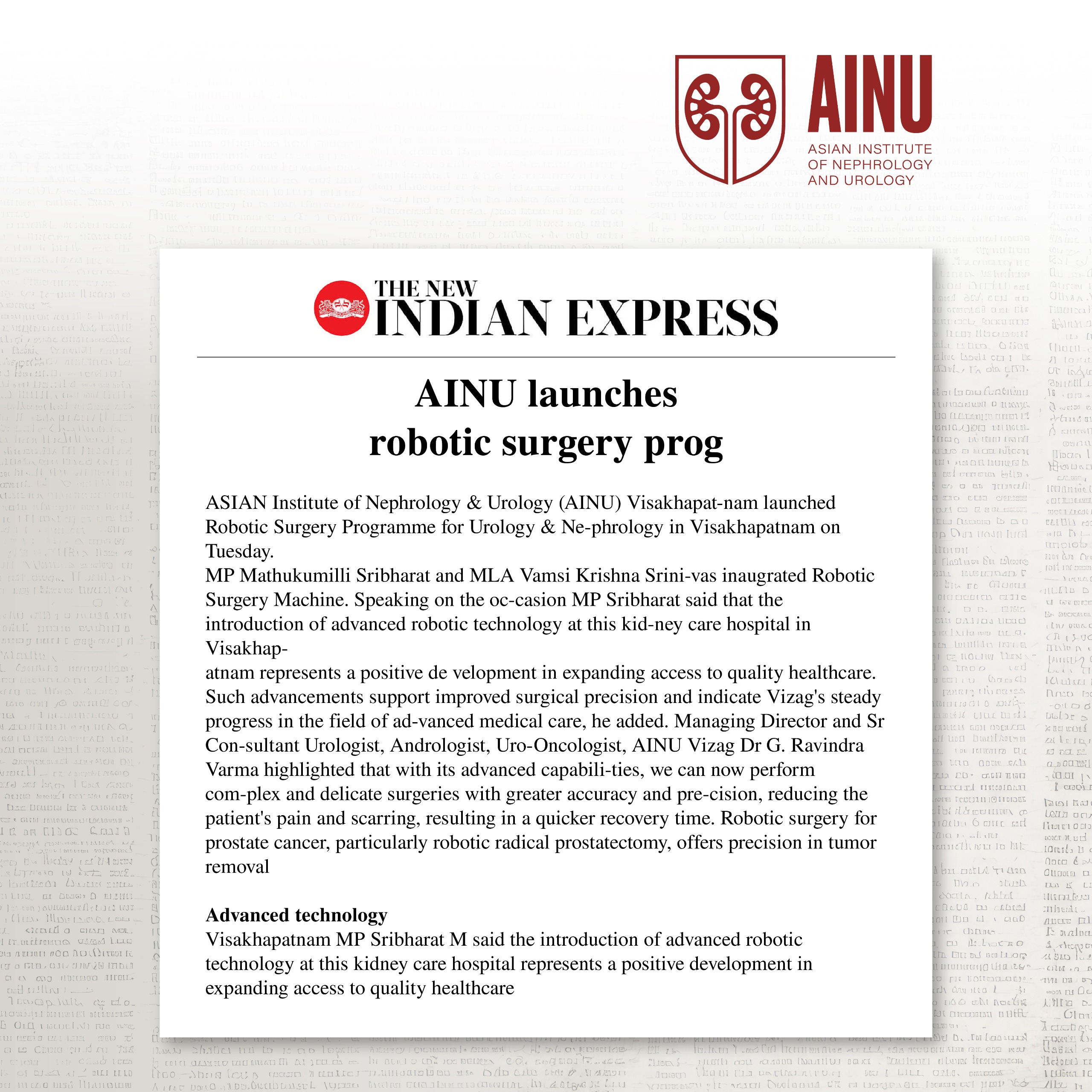 AINU Launches Robotic Surgery Programme for Urology & NEphrology in Visakhapatnam