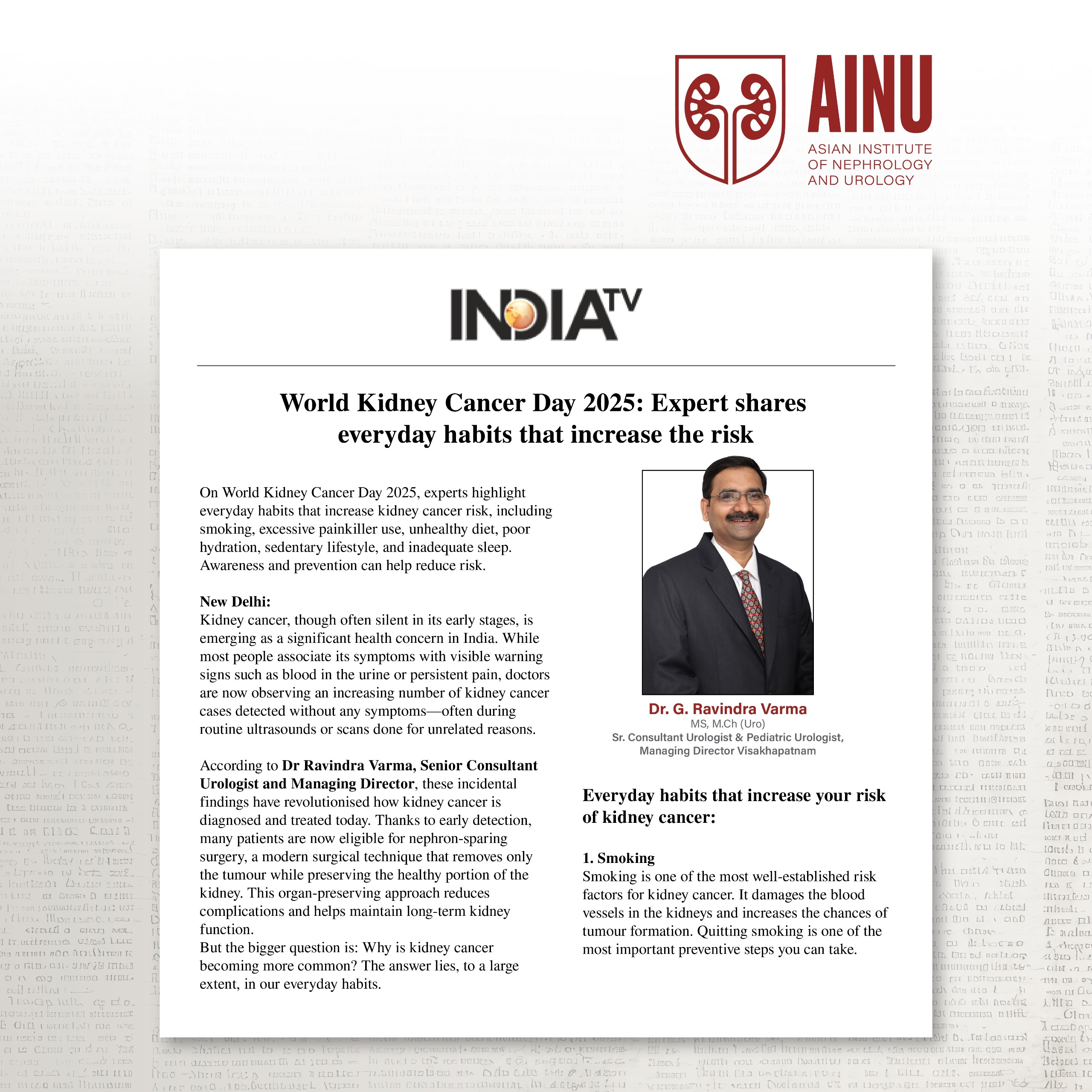 World Kidney Cancer Day 2025: Expert shares everyday habits that increase the risk