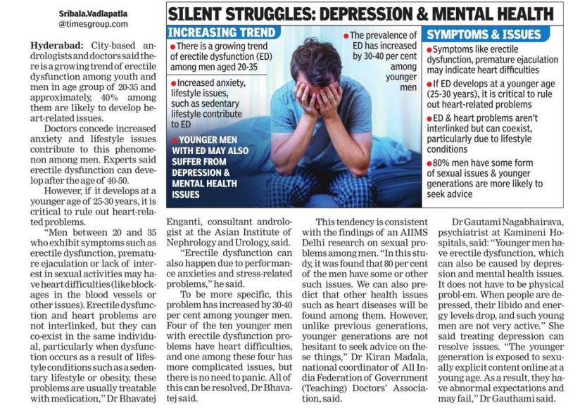 Anxiety & lifestyle causing erectile dysfunction in young men: Doctors