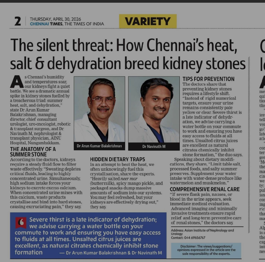 The silent threat: How Chennai's heat, salt & dehydration breed kidney stones - AINU Hospital Chennai 