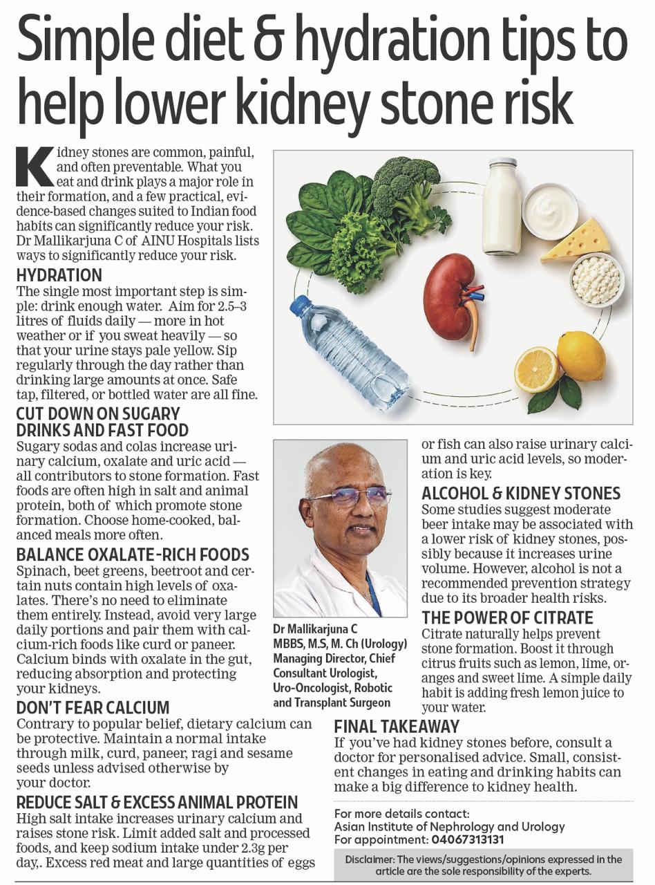 Simple diet & hydration tips to help lower kidney stone risk - AINU Banjarahills