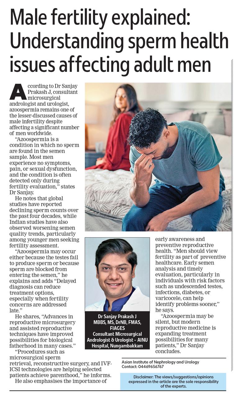 Male fertility explained: Understanding sperm health issues affecting adult men - AINU Hospital Chennai